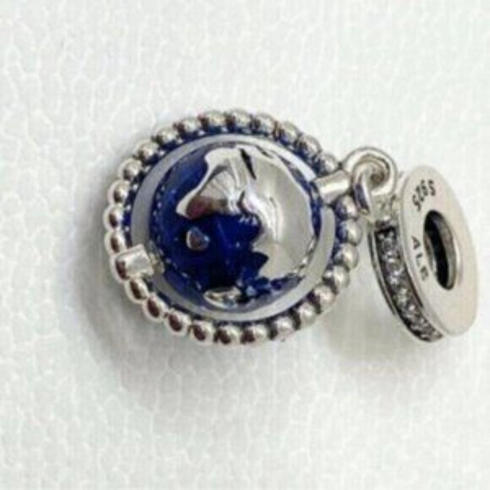 Authentic Pandora Charm Silver Blue Spinning Globe - Picture 2 of 5